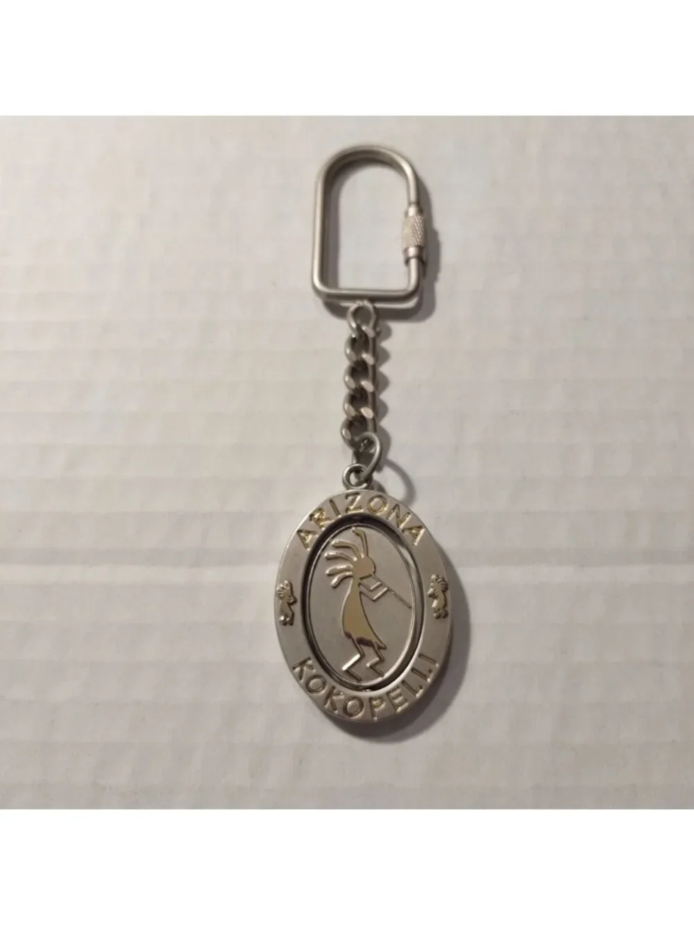 Arizona Kokopelli Keychain Silver Oval Design Carabiner Clip